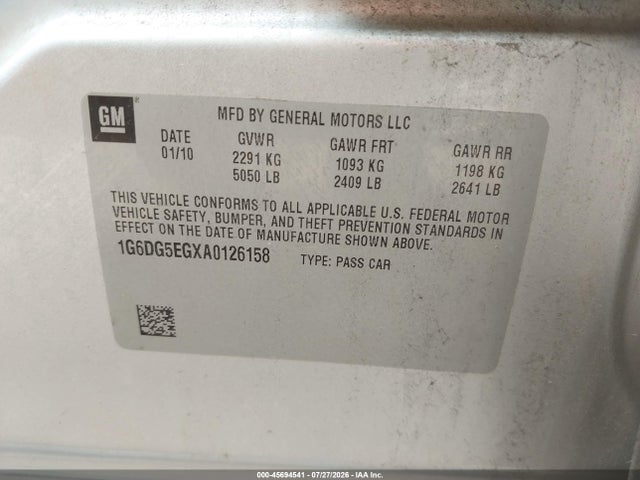 45694541 :رقم المزاد ، 1G6DG5EGXA0126158 vin ، 2010 Cadillac Cts Luxury مزاد بيع
