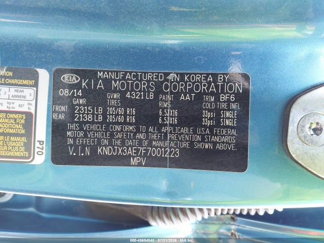 KIA Soul Ev + 2015 KNDJX3AE7F7001223 Image 9
