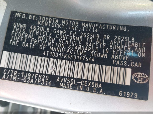 4T1BD1FK4FU147544 Toyota Camry Hybrid Se