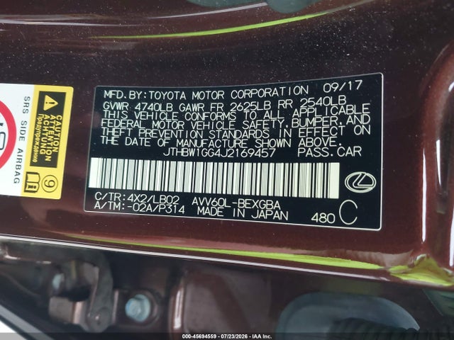 Lexus ES 300H 2018 JTHBW1GG4J2169457 Image 9