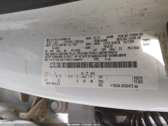 Aukcja sprzedaży 2017 Ford F-250 Xlt, vin: 1FT7W2BT0HEC64950, numer aukcji: 45694561