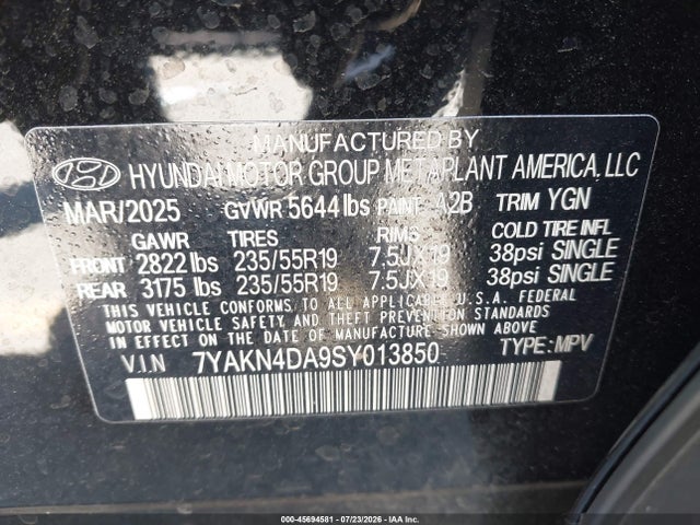 Продаж на аукціоні авто 2025 Hyundai Ioniq 5 Sel, vin: 7YAKN4DA9SY013850, номер лоту: 45694581