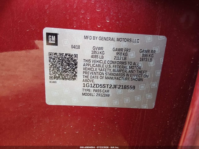 1G1ZD5ST2JF218559 Chevrolet MALIBU LT