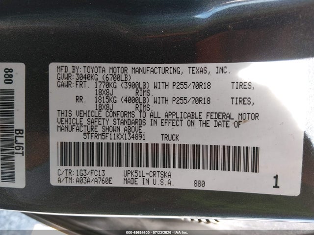 5TFRM5F11KX134891 Toyota Tundra Sr5 4.6l V8