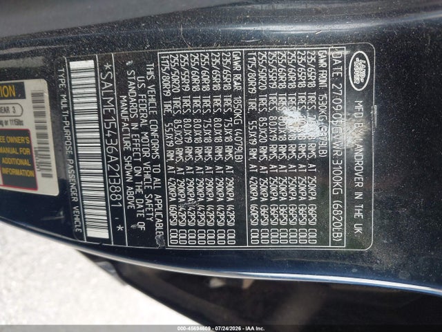 45694609 :رقم المزاد ، SALME15436A213881 vin ، 2006 Land Rover Range Rover Hse مزاد بيع