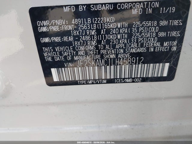 Aukcja sprzedaży 2020 Subaru Forester Sport, vin: JF2SKAMC1LH458912, numer aukcji: 45694610