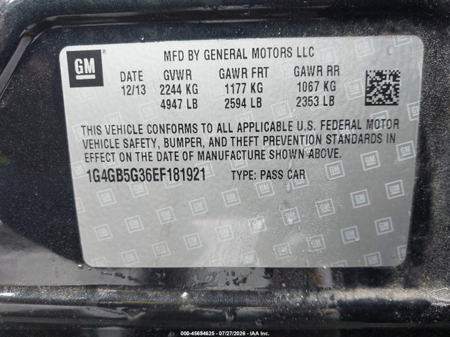 Продаж на аукціоні авто 2014 Buick Lacrosse Leather Group, vin: 1G4GB5G36EF181921, номер лоту: 45694625