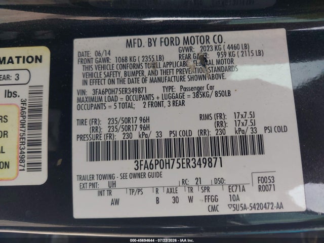 Ford FUSION SE 2014 3FA6P0H75ER349871 Image 9