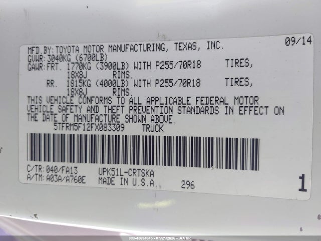 5TFRM5F12FX083309 Toyota Tundra Sr 4.6l V8