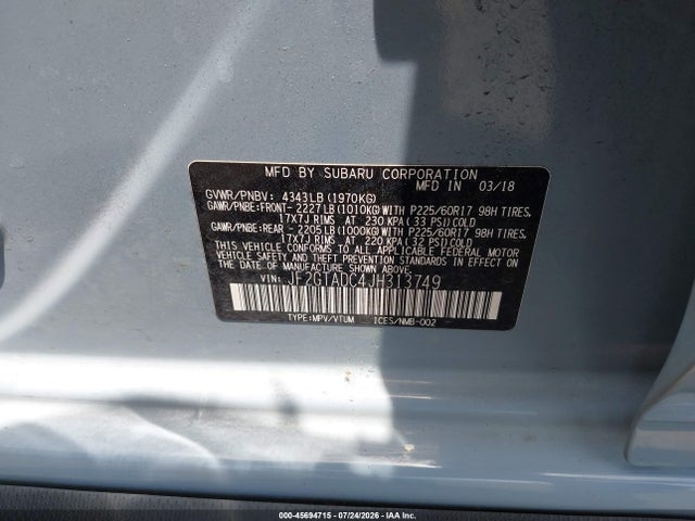 JF2GTADC4JH313749 Subaru Crosstrek 2.0i Premium