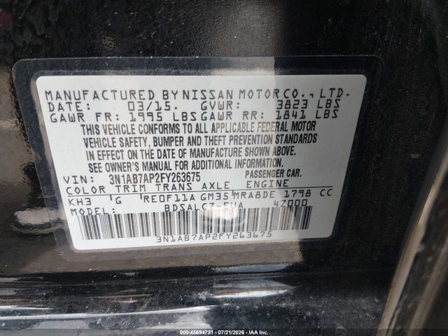 Nissan SENTRA S 2015 3N1AB7AP2FY263675 Image 9