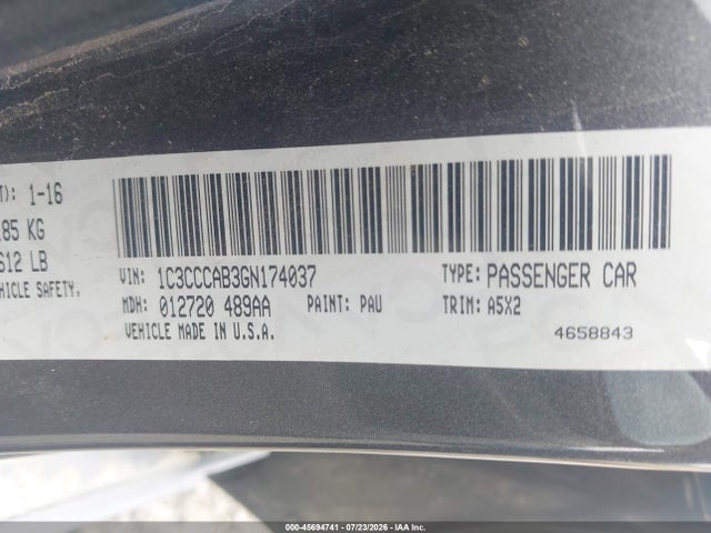 Продаж на аукціоні авто 2016 Chrysler 200 Limited, vin: 1C3CCCAB3GN174037, номер лоту: 45694741