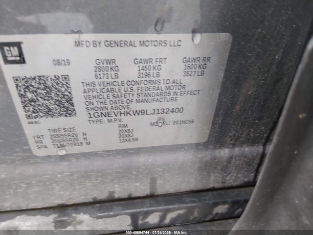 45694744 :رقم المزاد ، 1GNEVHKW9LJ132400 vin ، 2020 Chevrolet Traverse Awd Lt Leather مزاد بيع