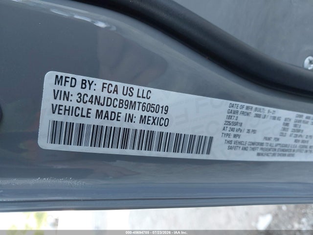 2021 Jeep Compass Limited 4x4 მანქანა იყიდება აუქციონზე, vin: 3C4NJDCB9MT605019, აუქციონის ნომერი: 45694785