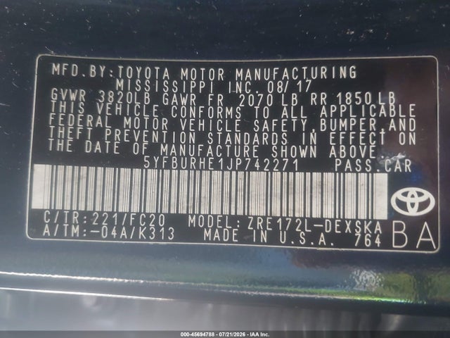 Toyota COROLLA SE 2018 5YFBURHE1JP742271 Image 9