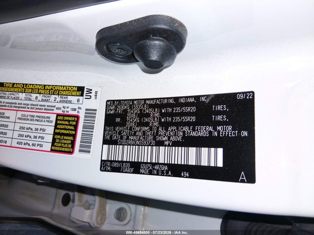 5TDDZRBH3NS593730 Toyota Highlander Limited