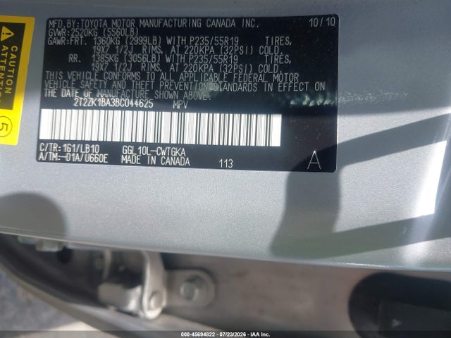 45694822 :رقم المزاد ، 2T2ZK1BA3BC044625 vin ، 2011 Lexus Rx 350 مزاد بيع