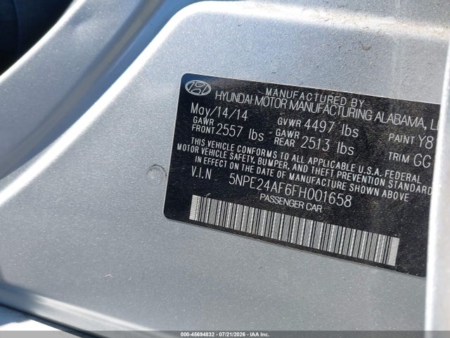 Hyundai SONATA SE 2015 5NPE24AF6FH001658 Image 9