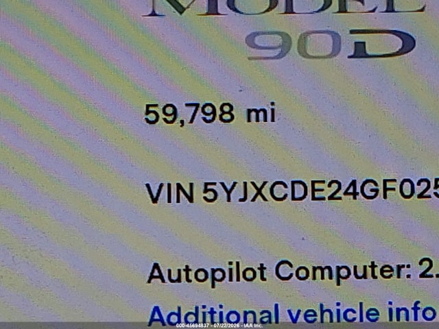 Продаж на аукціоні авто 2016 Tesla Model X 60d/70d/75d/90d, vin: 5YJXCDE24GF025910, номер лоту: 45694837