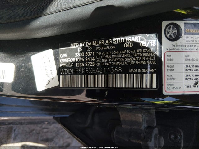 45694843 :رقم المزاد ، WDDHF5KBXEA814368 vin ، 2014 Mercedes-benz E 350 مزاد بيع