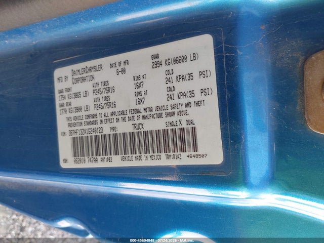 Aukcja sprzedaży 2001 Dodge Ram 1500 St, vin: 3B7HF13ZX1G240123, numer aukcji: 45694848