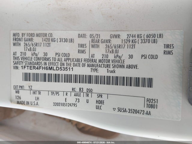 Ford RANGER XL 2021 1FTER4FH6MLD53511 Image 9