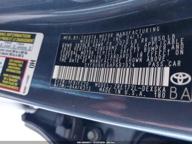 Toyota COROLLA SE 2017 5YFBURHE6HP683924 Image 9
