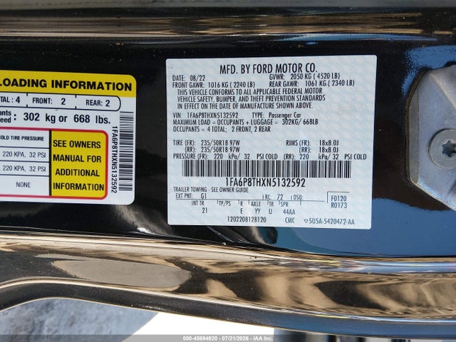 Ford Mustang Ecoboost Fastback 2022 1FA6P8THXN5132592 Image 9