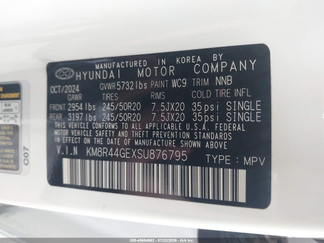 45694962 :رقم المزاد ، KM8R44GEXSU876795 vin ، 2025 Hyundai Palisade Sel Premium 8p مزاد بيع
