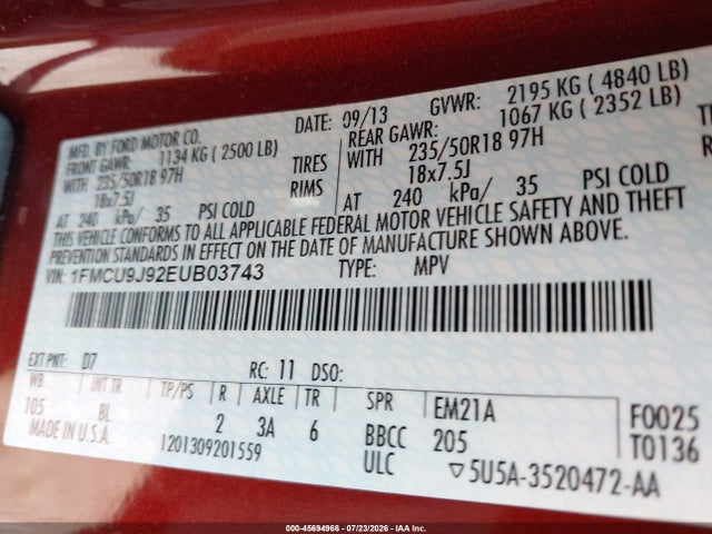 Ford Escape Titanium 2014 1FMCU9J92EUB03743 Image 9
