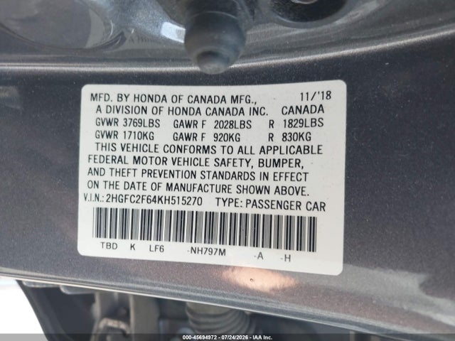 Honda Civic Lx 2019 2HGFC2F64KH515270 Image 9