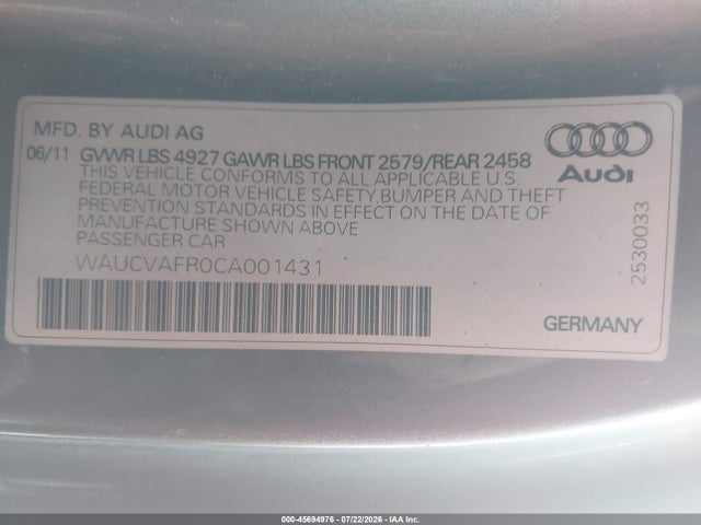 Продажа на аукционе авто 2012 Audi S5 Premium Plus, vin: WAUCVAFR0CA001431, номер лота: 45694976