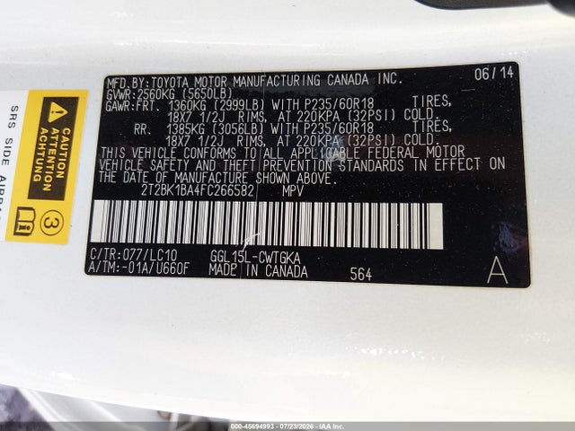 Продажа на аукционе авто 2015 Lexus Rx 350, vin: 2T2BK1BA4FC266582, номер лота: 45694993