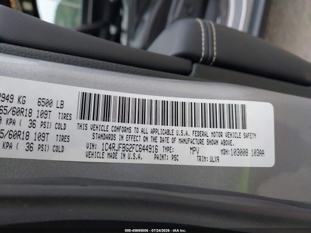 2015 Jeep Grand Cherokee Limited მანქანა იყიდება აუქციონზე, vin: 1C4RJFBG2FC644916, აუქციონის ნომერი: 45695006