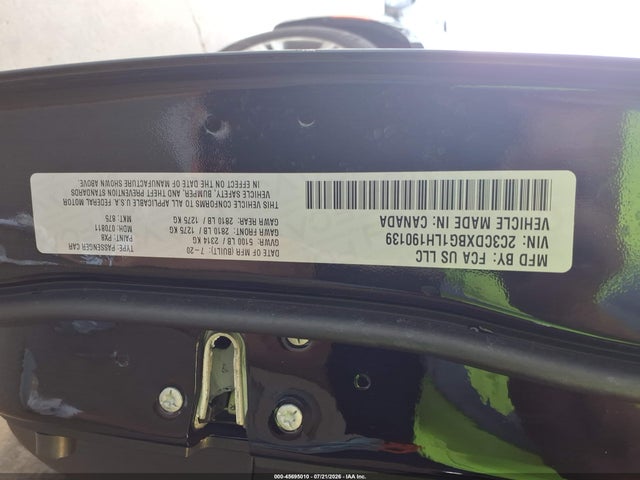 45695010 :رقم المزاد ، 2C3CDXBG1LH190139 vin ، 2020 Dodge Charger Sxt Rwd مزاد بيع