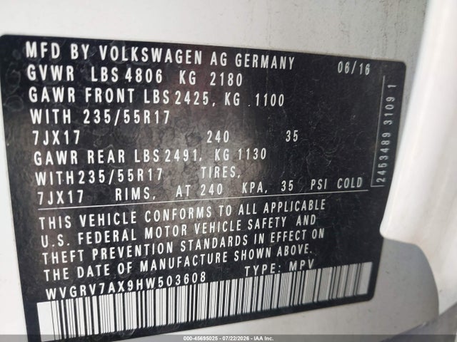 WVGRV7AX9HW503608 Volkswagen Tiguan 2.0t Wolfsburg Edition