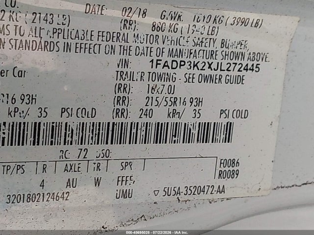 Ford FOCUS SE 2018 1FADP3K2XJL272445 Image 9