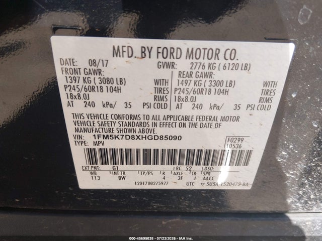 Продажа на аукционе авто 2017 Ford Explorer Xlt, vin: 1FM5K7D8XHGD85090, номер лота: 45695038