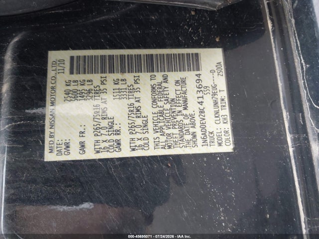 2011 Nissan Frontier Pro-4x მანქანა იყიდება აუქციონზე, vin: 1N6AD0EV2BC413694, აუქციონის ნომერი: 45695071