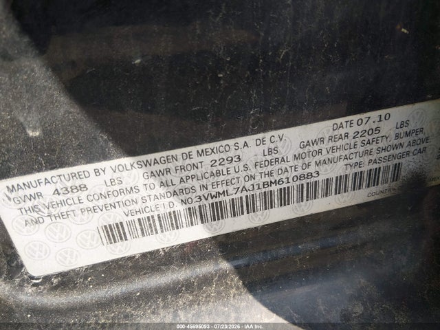 Aukcja sprzedaży 2011 Volkswagen Jetta Sportwagen 2.0l Tdi, vin: 3VWML7AJ1BM610883, numer aukcji: 45695093