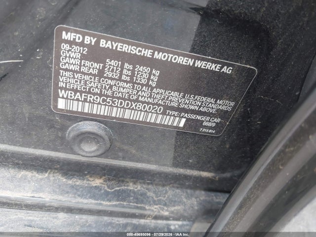 Продажа на аукционе авто 2013 Bmw 550i, vin: WBAFR9C53DDX80020, номер лота: 45695096