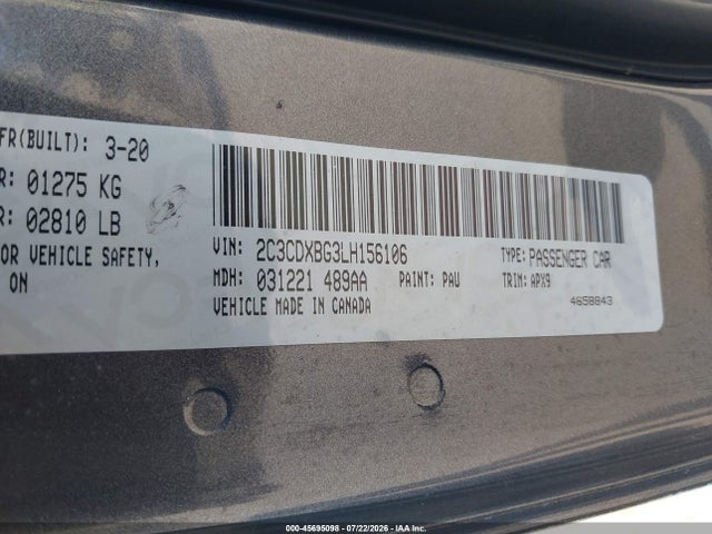 Aukcja sprzedaży 2020 Dodge Charger Sxt Rwd, vin: 2C3CDXBG3LH156106, numer aukcji: 45695098