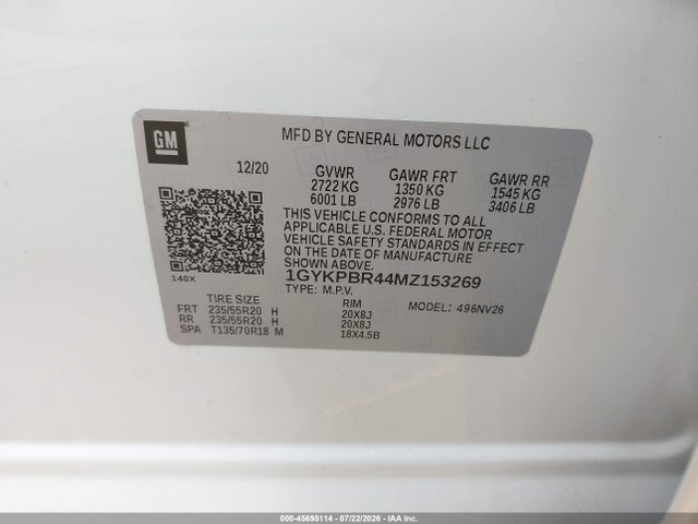 45695114 :رقم المزاد ، 1GYKPBR44MZ153269 vin ، 2021 Cadillac Xt6 Awd Luxury مزاد بيع