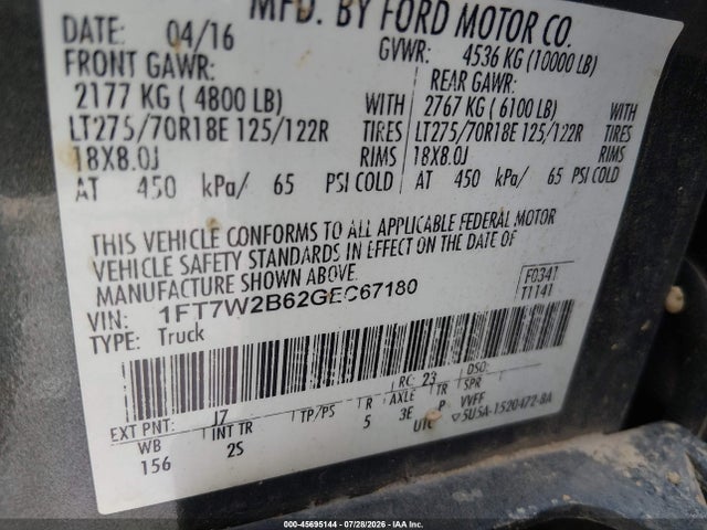 Ford F-250 Xlt 2016 1FT7W2B62GEC67180 Image 9
