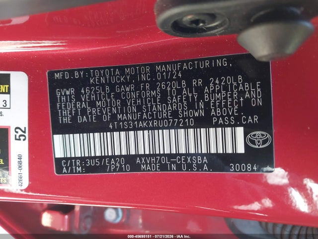 4T1S31AKXRU077210 Toyota Camry Hybrid Se