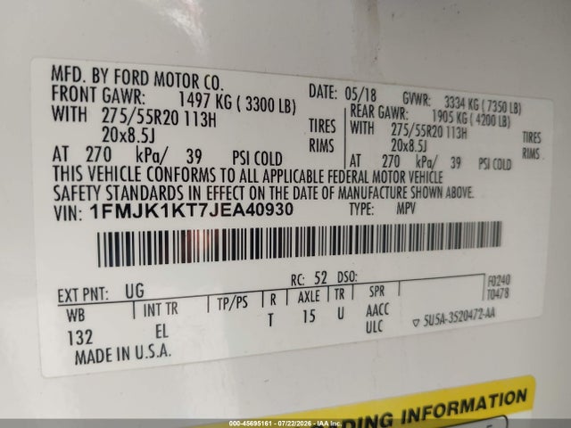 Ford Expedition Max Limited 2018 1FMJK1KT7JEA40930 Image 9