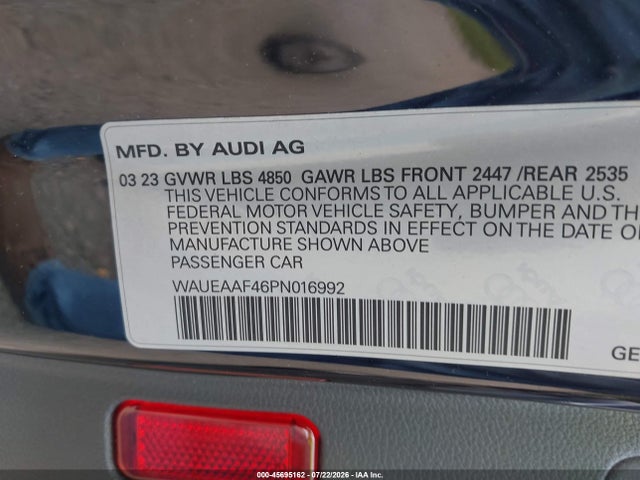 Aukcja sprzedaży 2023 Audi A4 Premium Plus 45 Tfsi S Line Quattro S Tronic, vin: WAUEAAF46PN016992, numer aukcji: 45695162