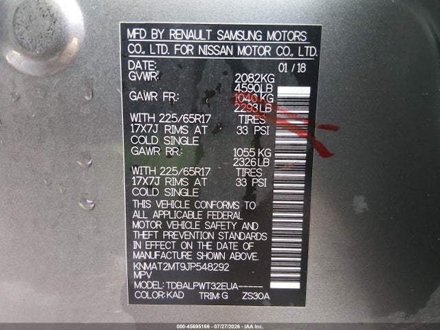 2018 Nissan Rogue S მანქანა იყიდება აუქციონზე, vin: KNMAT2MT9JP548292, აუქციონის ნომერი: 45695166