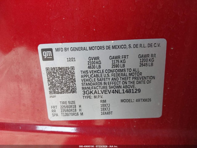 Продаж на аукціоні авто 2022 Gmc Terrain Awd Slt, vin: 3GKALVEV4NL148129, номер лоту: 45695198