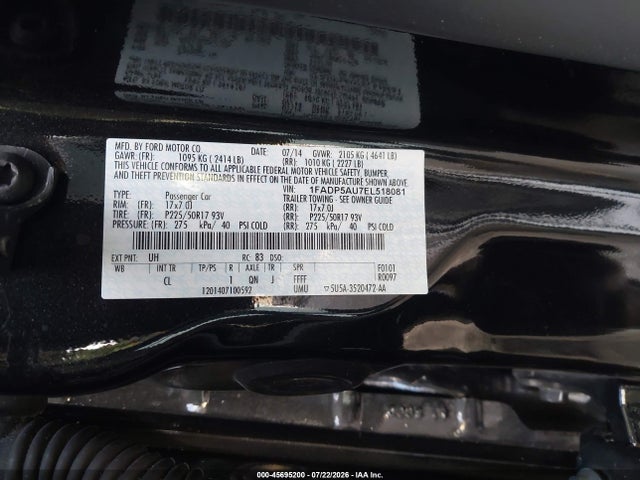 45695200 :رقم المزاد ، 1FADP5AU7EL518081 vin ، 2014 Ford C-max Hybrid Se مزاد بيع